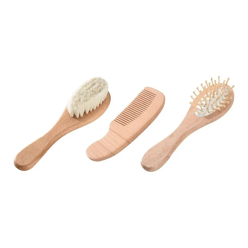 Kids Hair Brush & Wooden Comb Trio