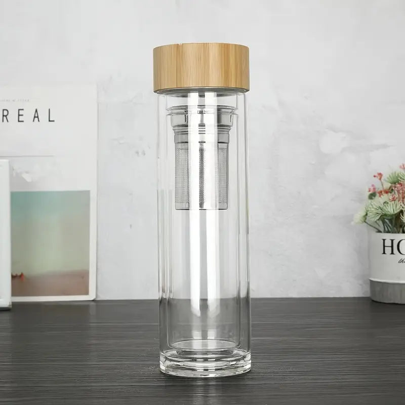Glass Tea Bottle with Infuser 400ml with Bamboo Lid